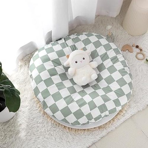 DILIMI Newborn Lounger Cover Removable Cover Ultra Soft Comfortable Baby Lounger Slipcover Removable Cover for Infant Lounger Pillow, Green Checkerboard (Lounger Not Included)