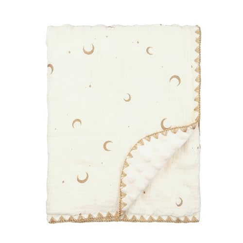 Baby Blanket Double Layer Cotton 40 x 40 Soft Receiving Blanket with Pattern Machine Washable Moon Star