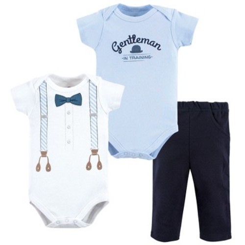 Little Treasure Baby Boy Cotton Bodysuit and Pant Set, Light Blue Suspenders, Size: 0-3 months