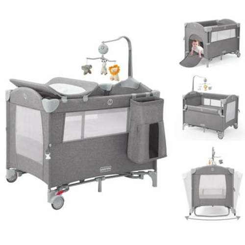 HARPPA 5 in 1 Portable Playard and Bassinet Bedside Sleeper for Newborn to Toddler, Unisex, Gray