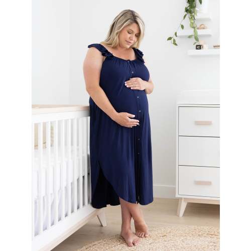 Ruffle Strap Labor & Delivery Gown | Burgundy Plum - Kindred Bravely