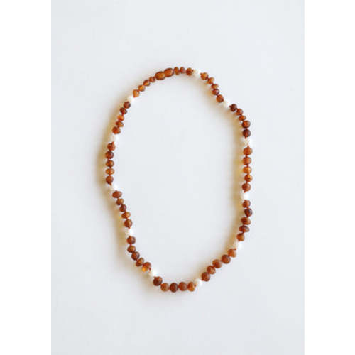 Raw Cognac Baltic Amber + Pearl Halo Teething Necklace