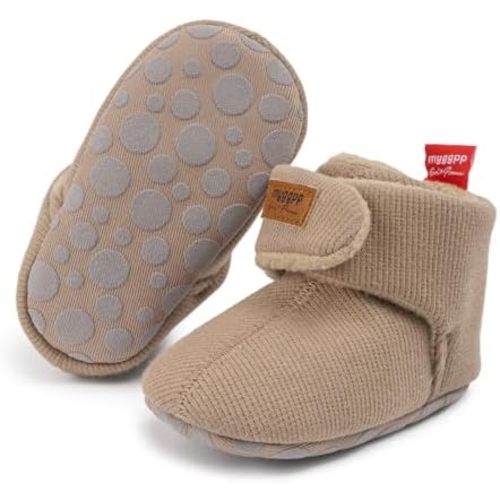 KIDSUN Infant Baby Boy Girl Cozy Fleece Bootie Newborn Stay On Slipper Winter Warm Gripper Non-Slip Crib Shoes