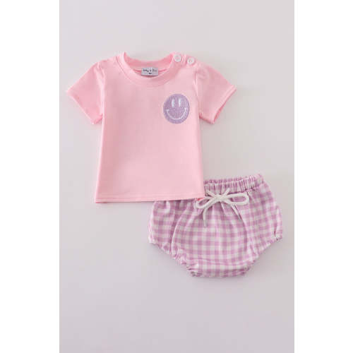 Purple smile gingham bloomer set