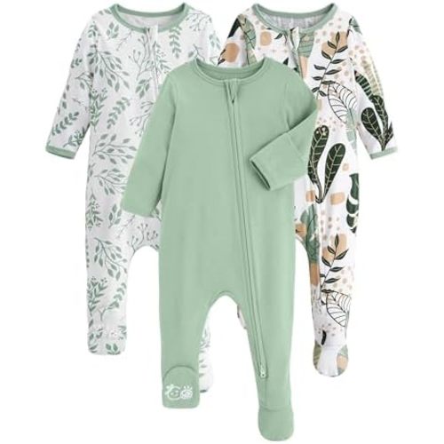 Yoofoss Baby Pajamas 100% Cotton Baby Sleepers for Newborn 0-3 3-6 6-9 Months Boys Girls Clothes 3Pack Soft Footed PJs