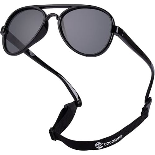 COCOSAND Baby Boys Girls Aviator Sunglasses with Strap Polarized Flexible Retro Pilot for Infants Toddler Age 0-24 Months