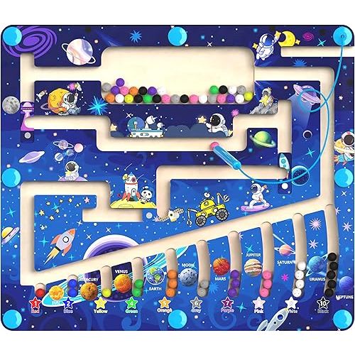 Magnetic Color and Number Maze - Montessori Toys for 3+ Year Old - Wooden Color Matching Learning Counting Puzzle Board -Toddler Activities Fine Motor Skills Toys for Boys Girls 3 4 5 Years Old