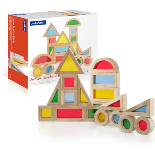 Guidecraft Jr. Rainbow Blocks 20 Piece Set: Kids Colorful Learning and Educational Toy