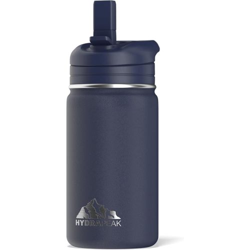Hydrapeak Mini 14oz Water Bottle with Straw Lid, Stainless Steel Double Wall Insulated Water Bottle | Leak-Proof and Spill-Proof Water Bottle, 24 Hours Cold (Navy)