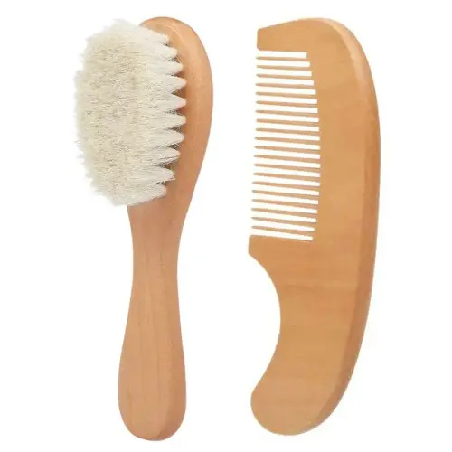 kit soft baby hair brush comb newborn wooden handle head - Temu
