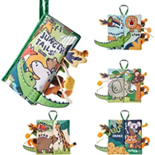Crinkle Soft Baby Books 0-6 Months,3D Touch Feel Cloth Books for Babies,Chewing Soft Books for Babies 0-6 Months Sensory Toys 0-6-12 Months,Stroller Toys for Baby Girl Boy Gift (Jungle)