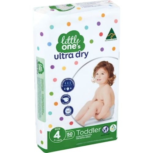 Little One's Size 4 Ultra Dry Nappies Toddler 10-15Kg Boys & Girls 50 pack | Woolworths
