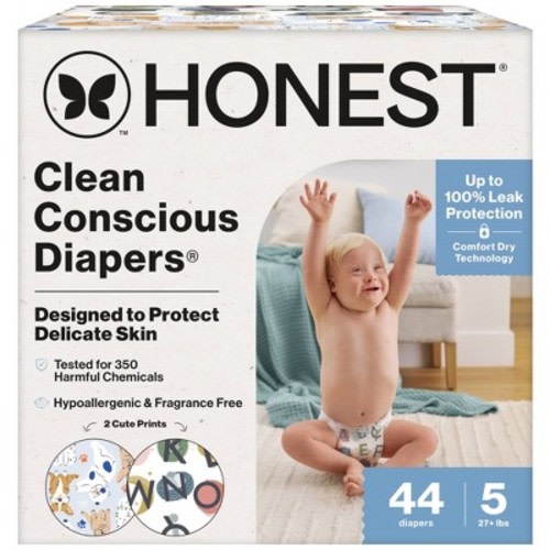 The Honest Company Clean Conscious Disposable Diapers - It's a Pawty + All the Letters - Size 5 - 44ct