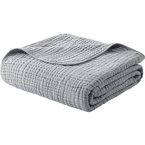 Yoofoss Muslin Blanket 100% Cotton Throw Summer Blanket Large 50" x 60" for Bed Couch 6-Layer Gauze Blanket for Adults Lightweight and Breathable Grey