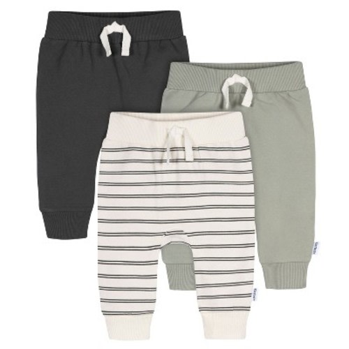 Gerber Baby Boys' 3-Pack Jogger Pants, Wrought Iron, 0-3 Months