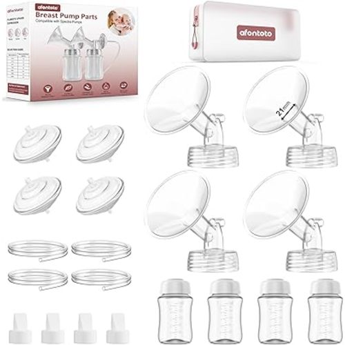 Pump Parts Compatible with Spectra S1/S2/9 Plus Breastpump, 4 Set Replacement Parts for Spectra Include 21mm Flange,Duckbill Valve,Backflow Protector,Tube,Bottle, Not Original Spectra S2 Accessories