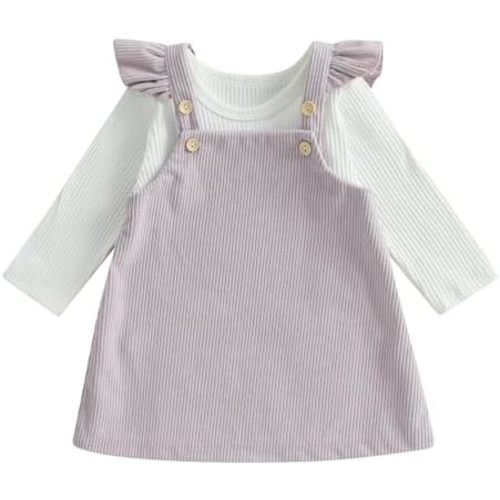 fhutpw Baby Girl 2 Piece Outfits Corduroy Skirt + Ribbed Knit Long Sleeves Top 3 6 12 18 Months Clothes Fall Winter Suits