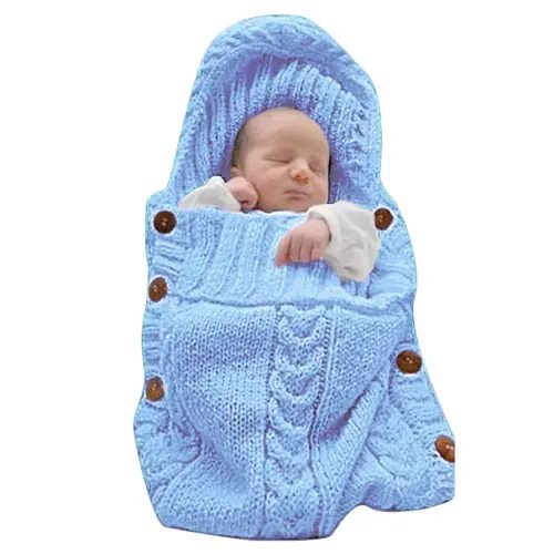 XMWEALTHY Manta envolvente para bebé recién nacido, saco de dormir de punto, mantas de recepción, manta para cochecito (azul claro) (0-6 meses)