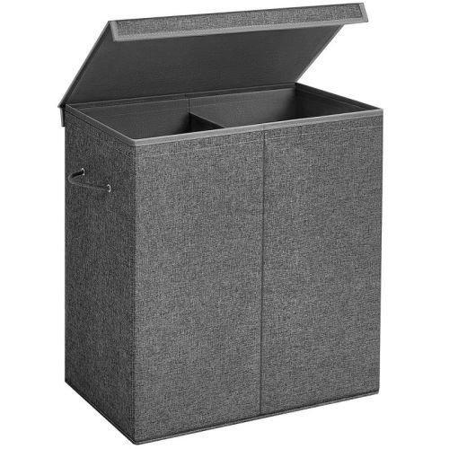 SONGMICS 142L Double Laundry Hamper with Lid Clothes Hamper with Removable Fabric Bag with Handles Gray