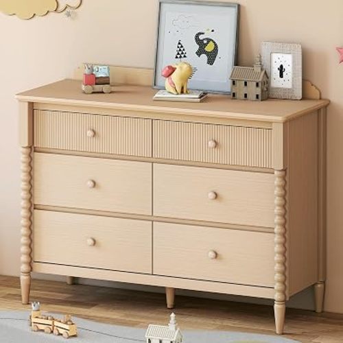 JOINICE Oak Nursery Dresser for Kids Bedroom, 6 Drawers for Storage