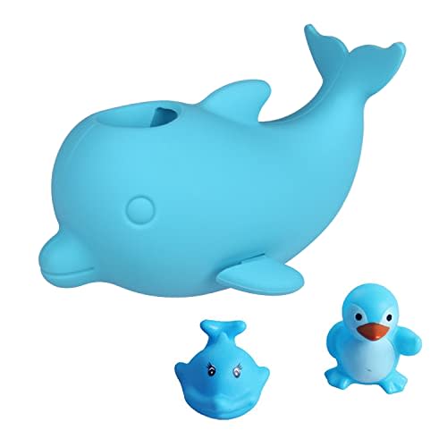 Bath Spout Cover - Faucet Cover Baby - Tub Spout Cover Bathtub Faucet Cover for Kids -Tub Faucet Protector for Baby - Silicone Spout Cover Blue Dolphine - Kids Bathroom Accessories - Free Bathtub Toys