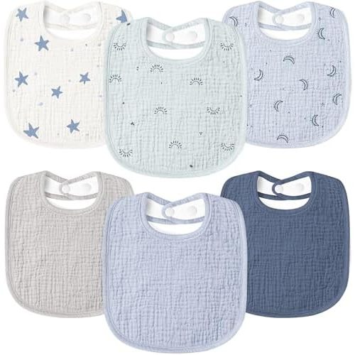Susurration Muslin Baby Drool Bibs 6Pack Soft Square Adjustable Baby Bandana Bibs for Unisex Girls & Boys