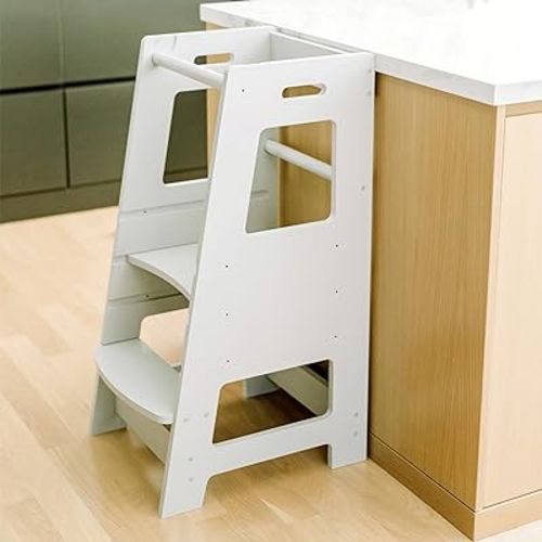 Child Standing Tower Kids Kitchen Step Stool Toddler Wood Stepping Stool - Children's Montessori Stool - Adjustable Platform, Gray