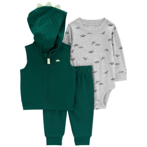 Baby 3-Piece Green Dinosaur Little Vest Set