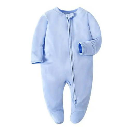 QEFJNO Newborn Unisex Baby Boys' Sleep and Play Footies Pajamas, 2 Way Zipper with Mitten Cuffs Infant Sleeper Cotton PJs - Blue