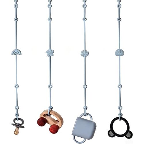 Andy Bear Toy Straps for Baby Toy Safety Straps Silicone High Chair Toys Straps Toddler Bottle Straps for Strollers, High Chair, Cribs, Car Seat, Stroller Accessories, Baby Pacifier Clip-Dusty Blue