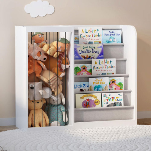 Latitude Run® Kids Bookshelf And Toy Storage Organizer - 5 Tier Book Shelf With Tuffed Animal Storage Organizer, Stuffed Animal Zoo Shelf With Elastic Rope, Toddler Baby Childrens Bookshelf, For Bedroom Playroom Classroom | Wayfair