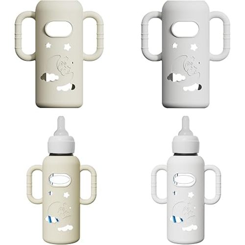 2 Pack Silicone Sleeves for Dr Brown's Glass Baby Bottles, Drop Protection Baby Bottle Sleeves with Handles, Anti Breakage Baby Bottle Holder Compatible with Dr. Brown's Newborn Glass Bottles,8 oz