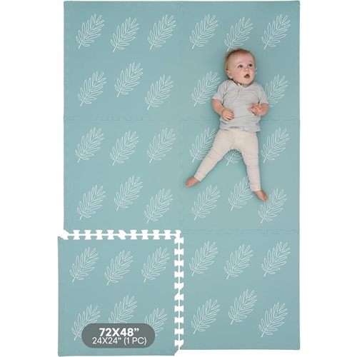 Childlike Behavior Baby Play Mat - Extra Large, Non-Toxic Foam Play Mat with Soft Interlocking Floor Tiles 72x48 Inches - Baby Floor Mat for Infants, Toddlers and Kids (Leaves)