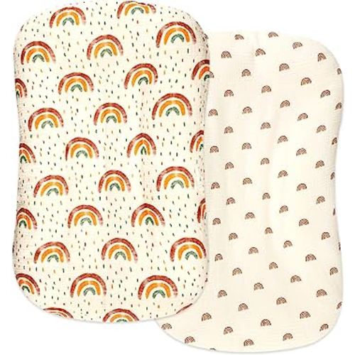 Hooyax Muslin Baby Lounger Cover 2 Pack, Organic Cotton Removable Slipcover for Newborn, Baby Padded Lounger Infant Floor Seat Cover for Boys Girls, Boho Rainbow