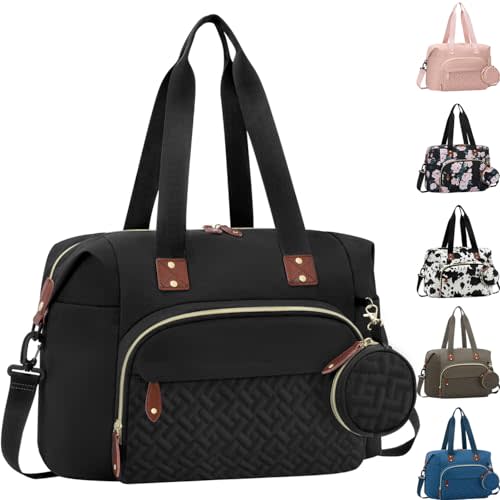 Tenot Diaper Bag Tote, Baby Bag Travel Diaper Tote Bag with Pacifier Case, Cute Maternity Hospital Baby Stylish Diaper Tote for Mom Dad Black