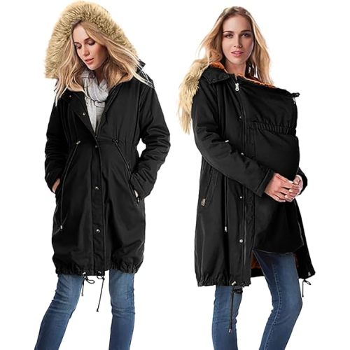 Womens Maternity 3 in 1 Thickened Outwear Fleece Lined Maternity Coat Winter Warm Hooded Jacket Extender Maternity for Women