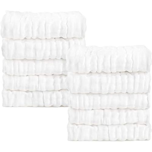 AIDEA Baby Washcloths and Burp Cloths, Absorbent Cotton Muslin Baby Towels, Large Soft Breathable Newborn Essentials for Boys and Girls, Newborn Essentials, White-10 Pack, 10"x10"
