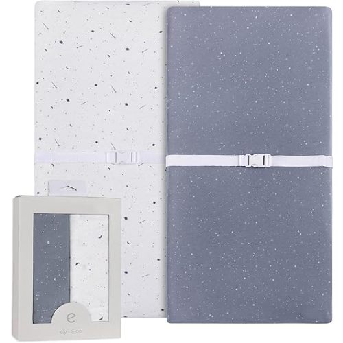 Ely’s & Co. Changing Pad Cover, Diaper Changing Table Sheets, 2 Pack, Cradle Sheet Set for Baby Boys, 100% Jersey Knit Cotton, Celestial Blue Print, 32”x16”x5”
