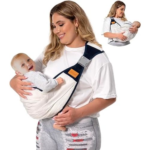 Baby Sling Carrier, Baby Carrier Newborn to Toddler(7-45lbs), Toddler Carrier with Safety Buckle, One Shoulder Adjustable Shoulder Strap, One Size Fits All, White