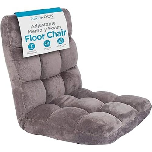 BIRDROCK HOME Adjustable Memory Foam Floor Chair - Ideal for Gaming, Reading, Meditation - Comfortable and Versatile - Suitable for Kids and Teenagers - Comfy Foldable Floor Seat - Grey