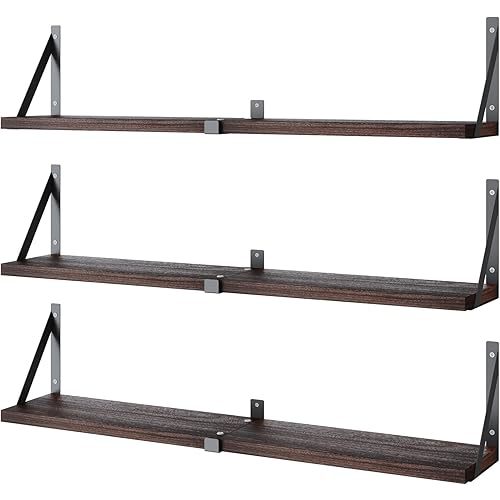 Floating Bookshelf ，33inch, Wall Mounted Shelves for Living Room, Kitchen Organization,Bathroom, Bedroom Décor,Hanging Decorative Wall Shelves,Set of 3 Dark Brown