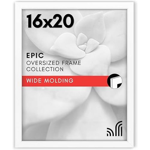 Americanflat 16x20 Picture Frame with Polished Plexiglass - White Picture Frame - Wide Photo Frames Made of Engineered Wood for Vertical or Horizontal Wall Display - Epic Collection - White