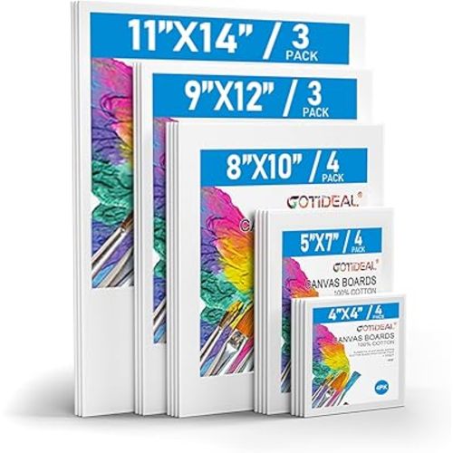 GOTIDEAL Canvas for Painting -18 Pack, Multi Pack 4x4, 5x7, 8x10, 9x12,11x14 Canvas Boards for Painting, Primed White Blank Artist Canvas Variety Pack for Acrylic, Oil Paint, Watercolor, Gouache