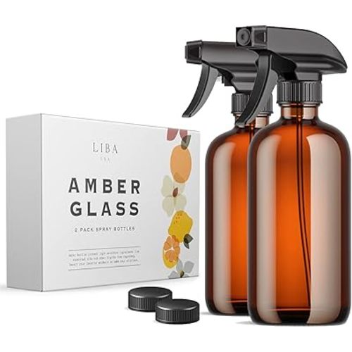 LiBa Amber Glass Spray Bottles 2 Pack, 16 oz