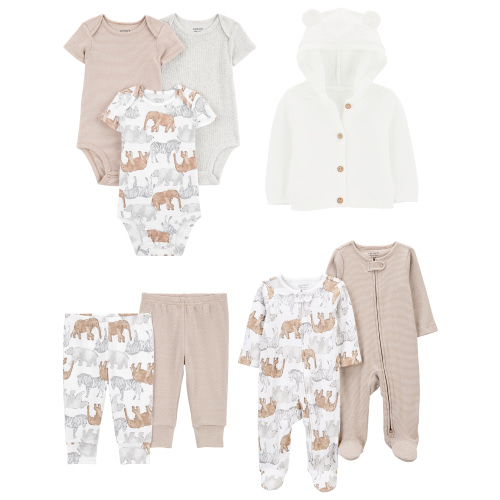 Carter's Child of Mine Baby Unisex Bodysuits, Pant and Cardigan Outfit Set, 8-Piece, Sizes Preemie-6/9 Months