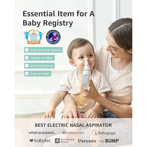 GROWNSY Nasal Aspirator for Baby, Baby Nose Sucker Pro with 3 Soft Silicone Tips, Adjustable Suction, Electric Nose Suction for Baby, Built-in Music & Light Soothing