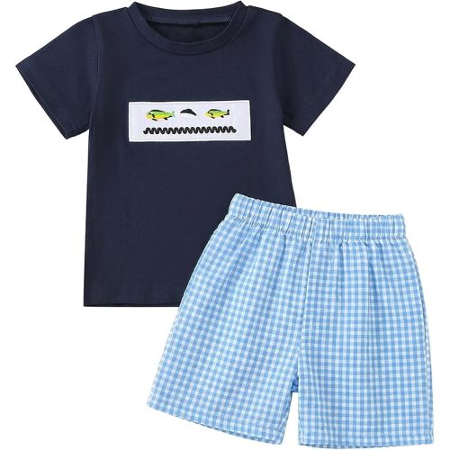 Toddler Baby Boy Clothes Summer Print Outfits Short Sleeve Cotton Shirt and Shorts Set 6M-4T