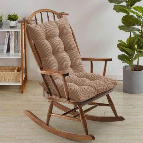 Velvet Rocking Chair Cushion 2 Piece Tufted Non Slip Set of Upper and Lower Cushions, Taupe