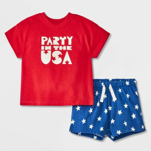 Baby Boys' Party in the USA Graphic T-Shirt & Shorts Set - Cat & Jack™ Red Newborn