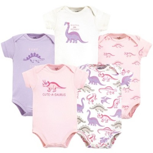 Touched by Nature Girls Organic Cotton Bodysuits, Retro Dino, Size: 3-6 months